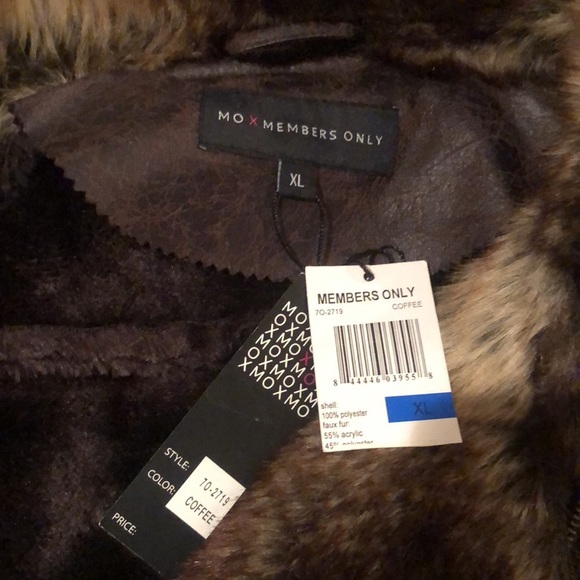 Members Only  size XL brown faux leather & fur zip front moto style pockets - Picture 6 of 15